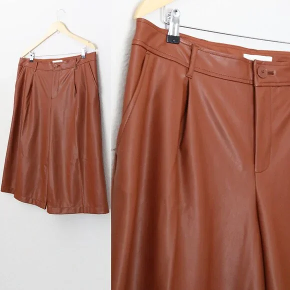 NEW Anthropologie Davina Faux Leather Culottes Pants Plus 14P Cognac Brown $128 - Picture 11 of 16